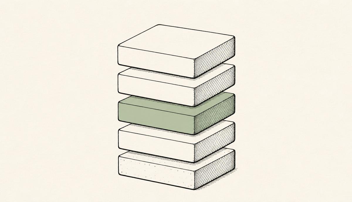 A stack of five simple layered blocks, drawn in ink